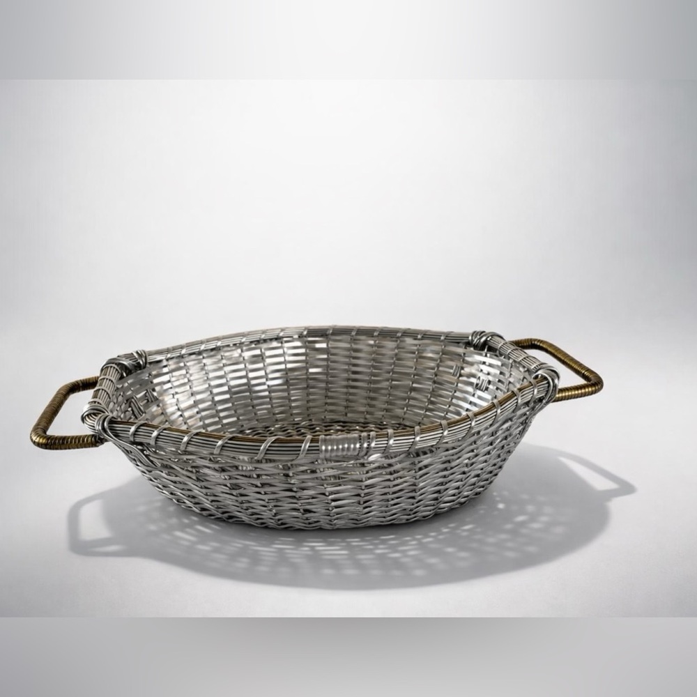 MID-CENTURY MODERN VINTAGE WRAPPED‎ ALUMINUM/BRASS WOVEN METAL DECORATIVE BOWL